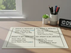 Time Management Matrix: Transforming Education Through Calm and Focus Make a Realistic Image based on this instruction.