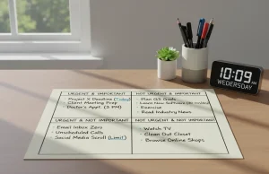 Time Management Matrix: Transforming Education Through Calm and Focus Make a Realistic Image based on this instruction.